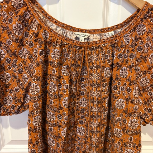 Max Studio London Boho Floral Puff-Sleeve Women's Top, Small - Picture 2 of 6